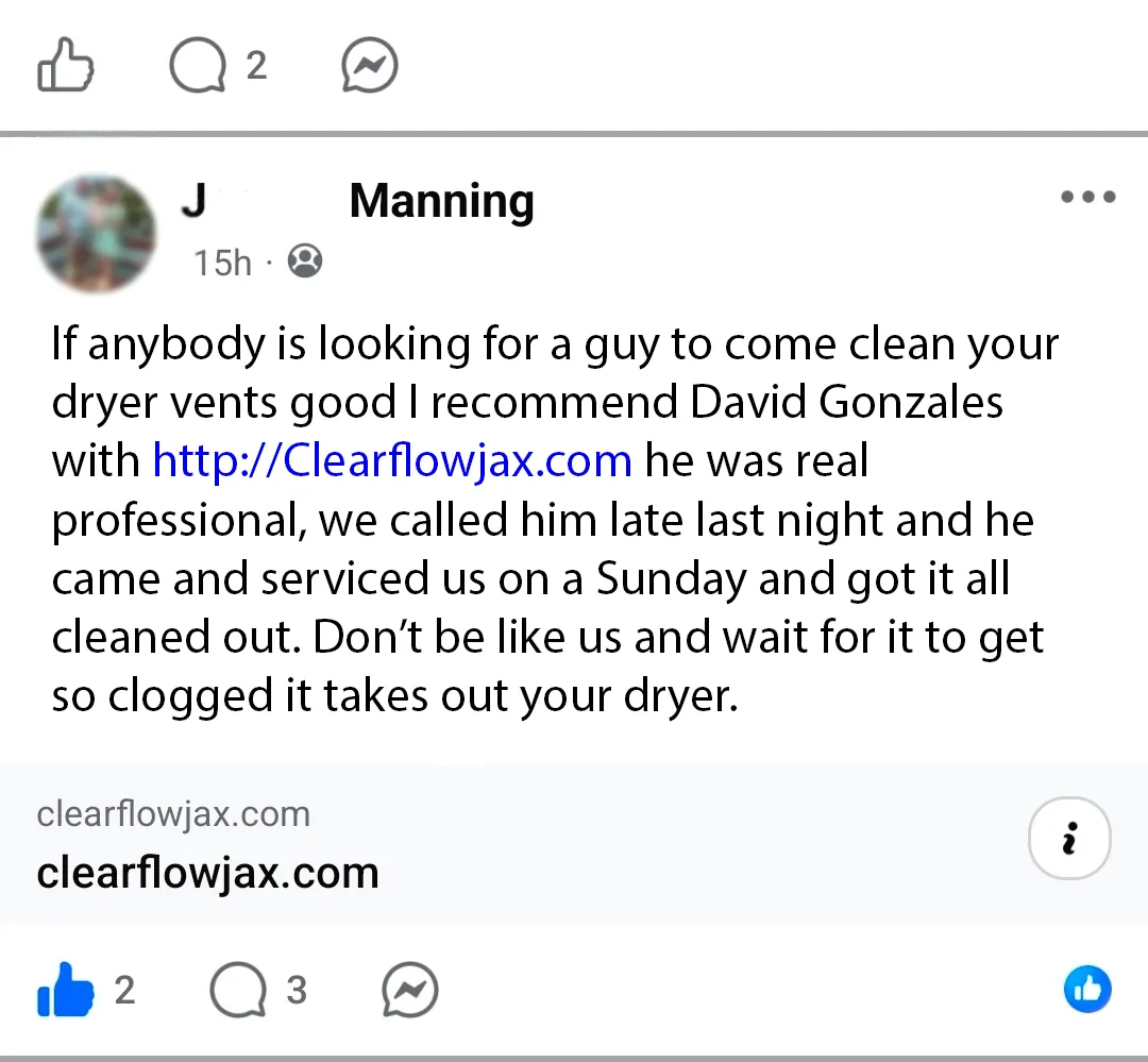Five-star Google review screenshot praising ClearFlow’s professional service